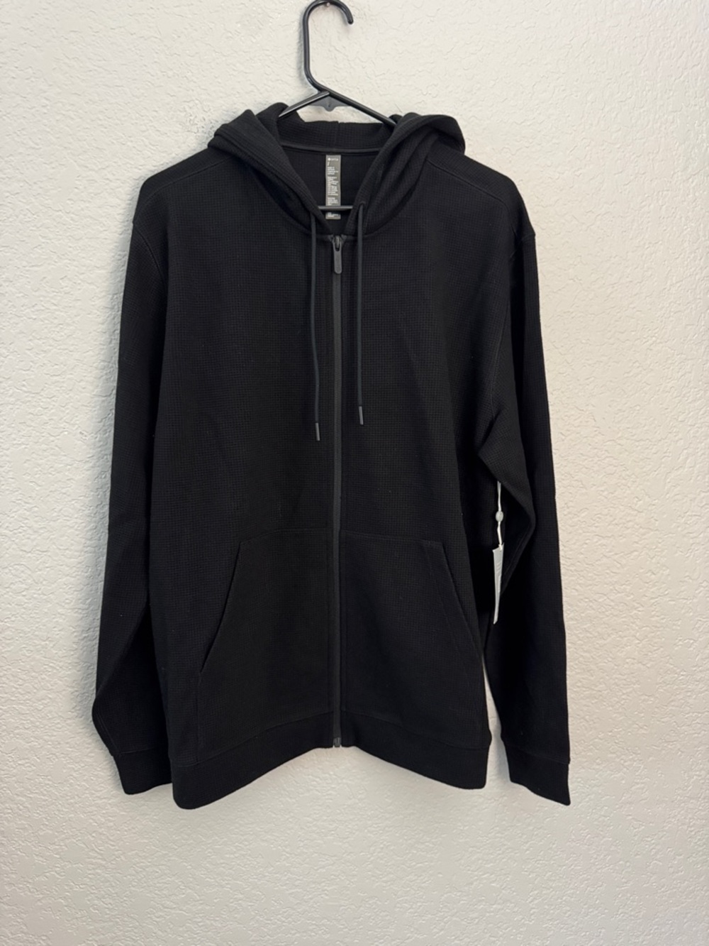 NWT Zella Men’s Waffle Knit Zip Up Hoodie Black Large - Picture 2 of 5